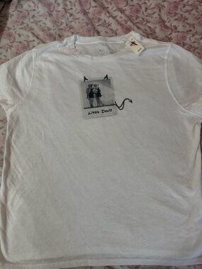 aerie White Graphic Crop Top with Black Print